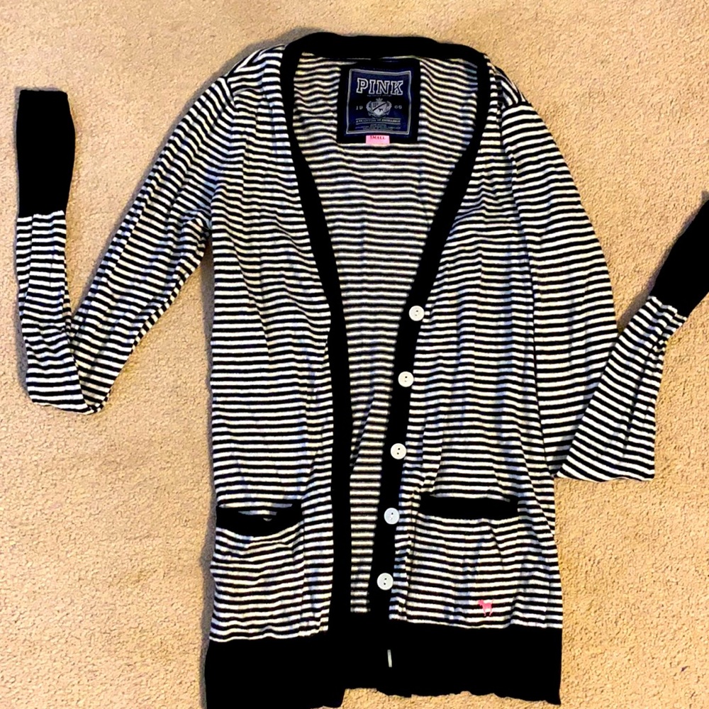PINK striped cardigan sweater